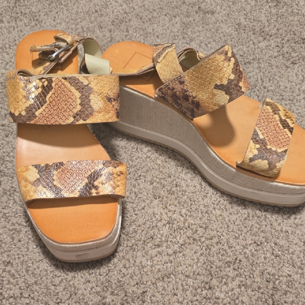 Dolce Vita Tan and Brown Snake Print Wedges
